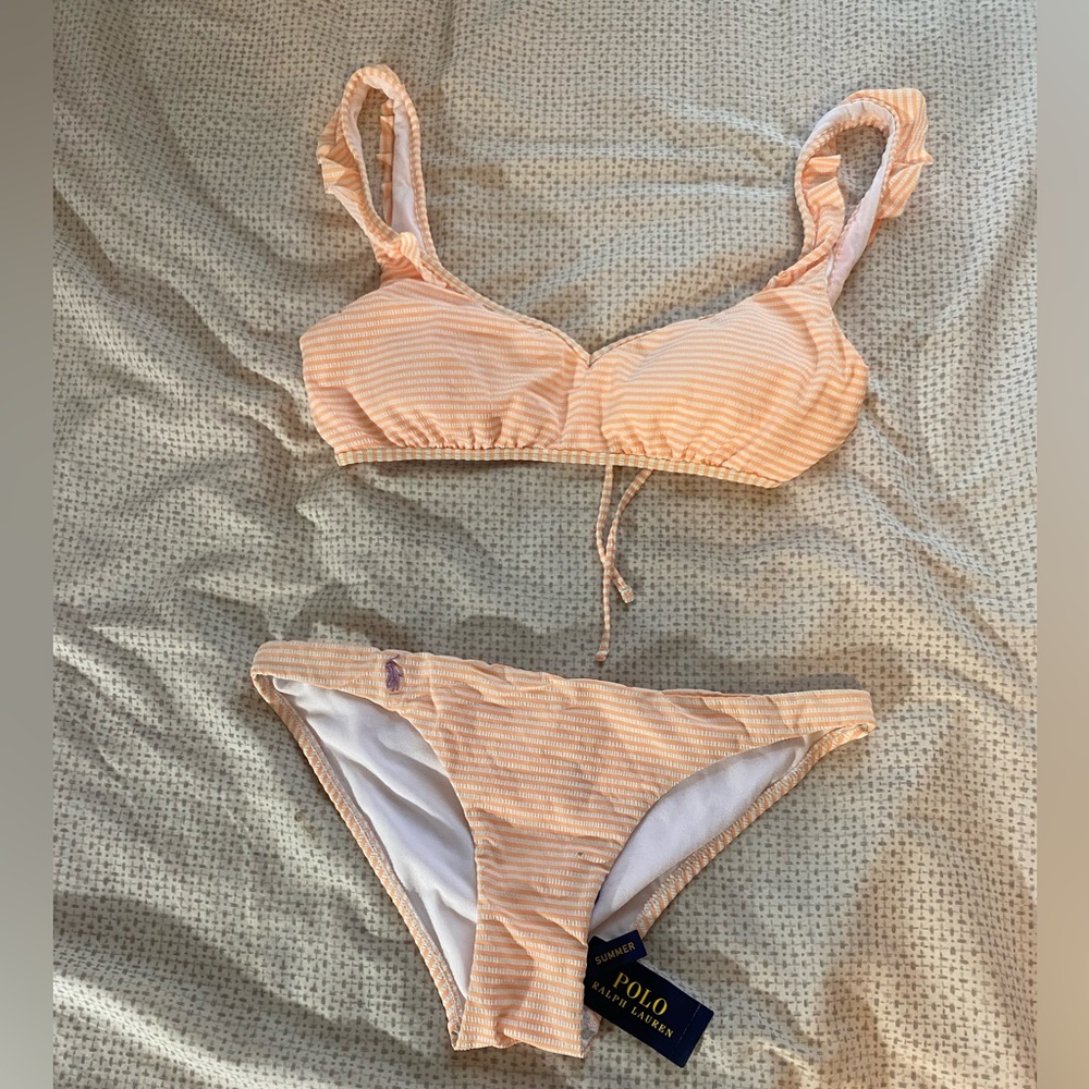 Polo, white, coral color bathing suit